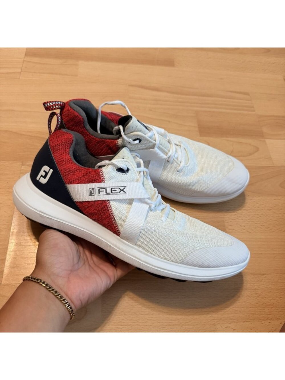 Foot Joy Flex Golf Shoes Men's 11 White Red Navy Blue 56104